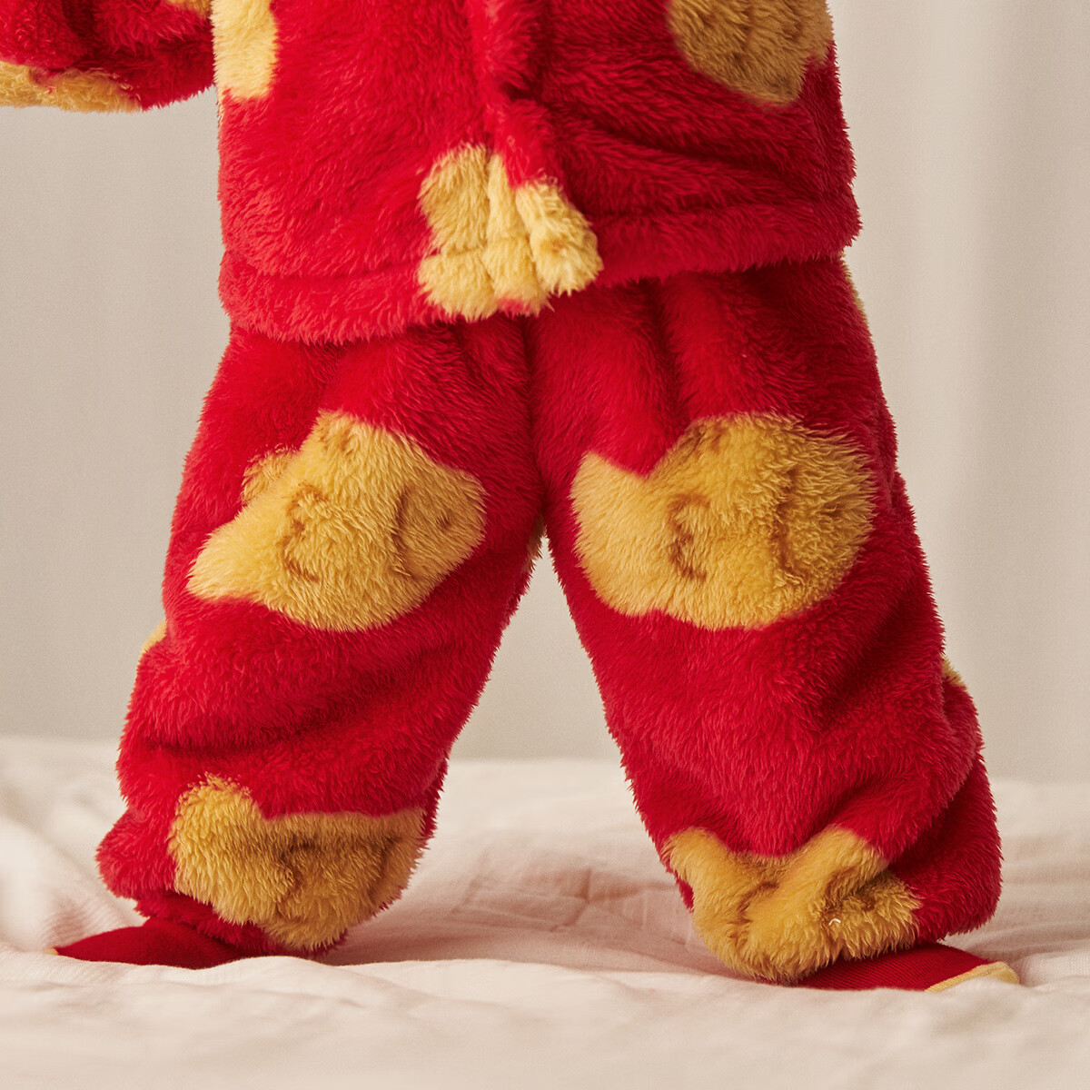 aqpa儿童婴儿裤子加绒新款秋冬保暖新年红色婴幼儿宝宝长裤外穿萌 金鱼 80