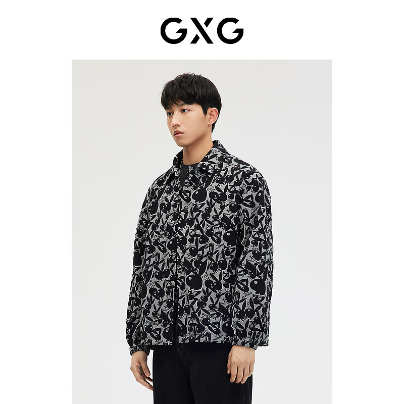 GXG奥莱  联名潮流提花夹克外套 2023年春季新款 黑色 170/M