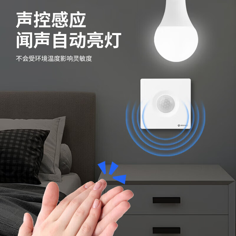 国际电工86型延时声光控人体感应开关LED灯高灵敏220v可调楼道走廊 86型暗装【声光控+人体感应】白
