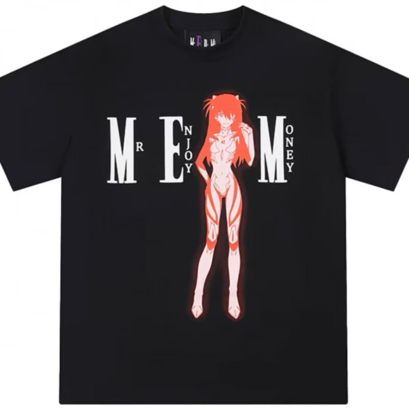 MEDMxEVA联名发光人物线稿短袖男女同款T恤情侣潮牌夏季宽松休闲上衣 黑色 (280G高克重纯棉) S (三标齐全)