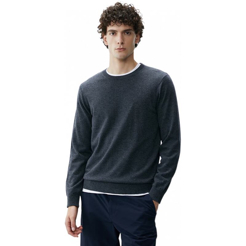 Marc O’Polo/MOP 【品牌經(jīng)典系列】春季新款圓領(lǐng)細(xì)針長袖綿羊毛套頭衫男 黑灰色989 M