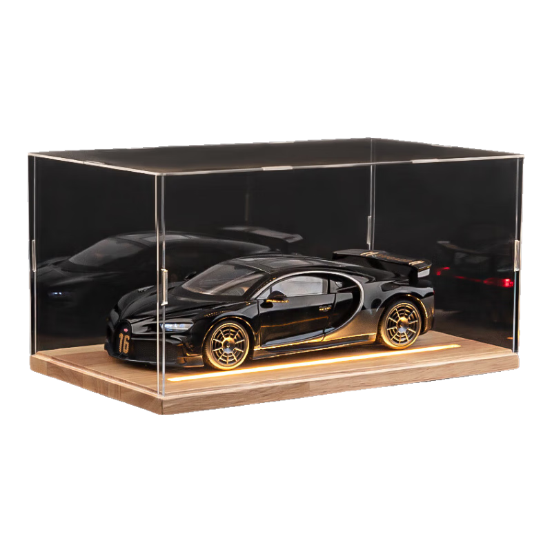 HKGX布加迪凱龍1:18合金車模仿真汽車模型超跑車兒童玩具車男孩禮物 【實(shí)木帶燈底座】布加迪超跑-黑