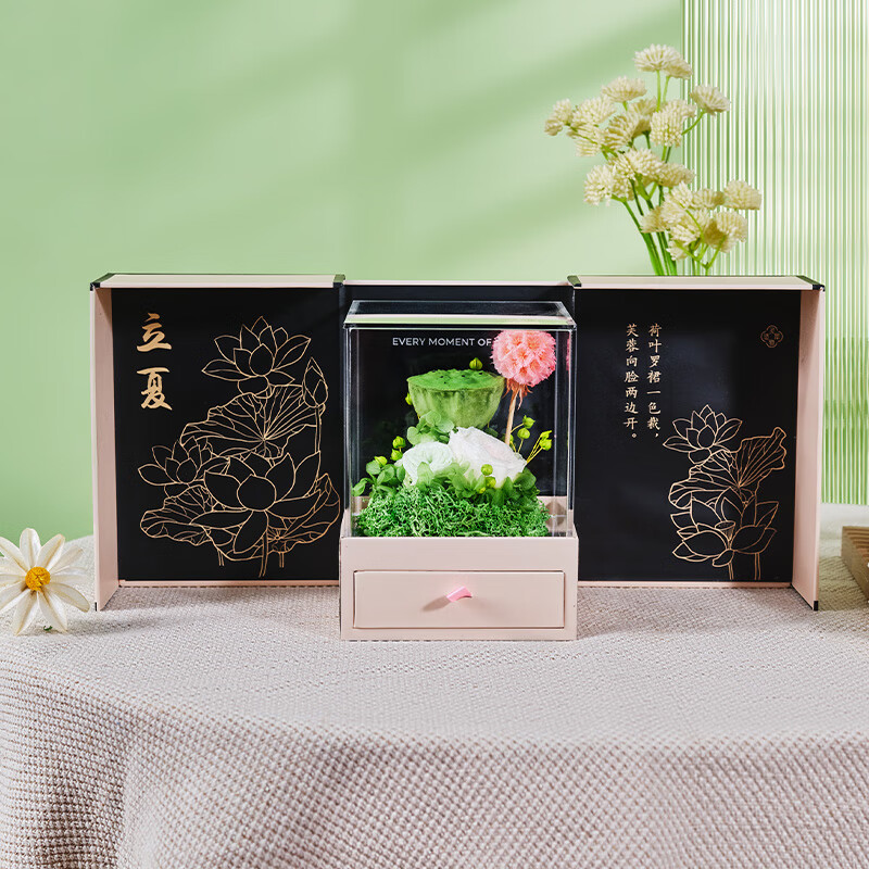 靈犀物造荷花玫瑰花永生花玻璃罩?jǐn)[件生日禮物送親人媽媽藝術(shù)手工采蓮曲 采蓮曲(開門禮盒)