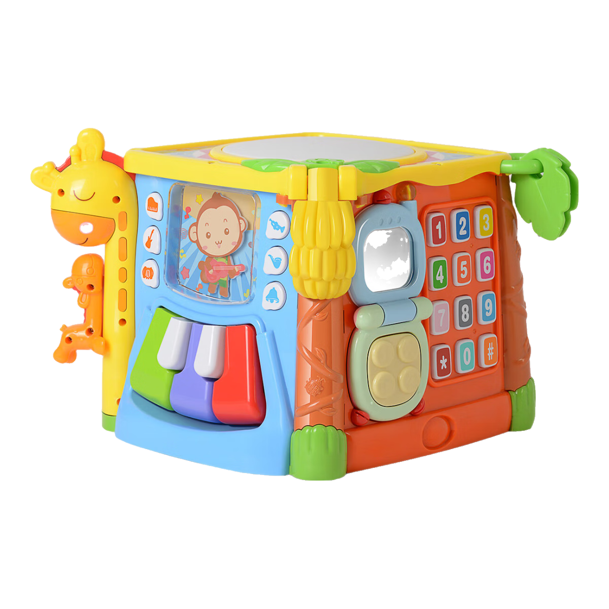 谷雨手拍鼓六面體益智早教玩具6月以上男女孩音樂(lè )功能形狀配對百寶箱 聲光手拍鼓【普通電池】