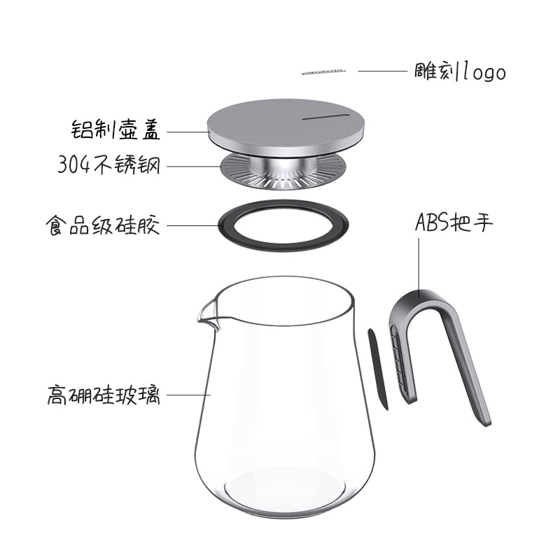 尚明(SAMADOYO)加厚耐热玻璃泡茶壶铝盖懒人泡茶器茶壶茶水分离过滤简约茶具套装 枪黑色 600ml