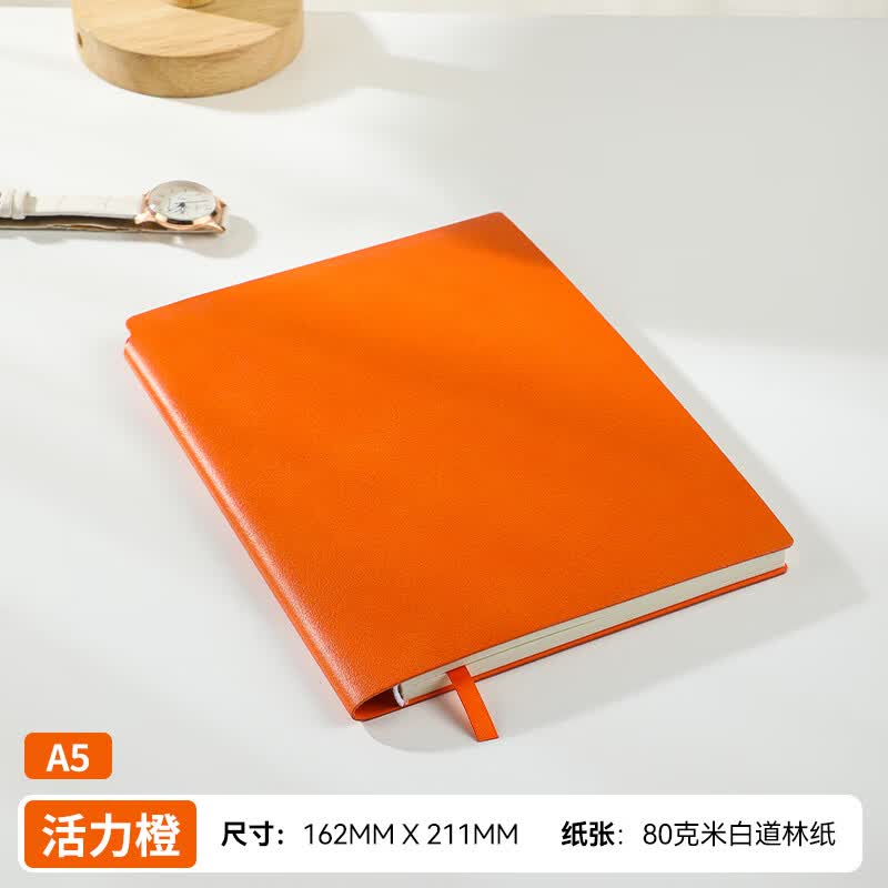 锦兔新款A5B5笔插本带笔便携式笔记本高颜值记事本可定制logo记录本横线本双面软皮革商务办公会议本 A5橙色
