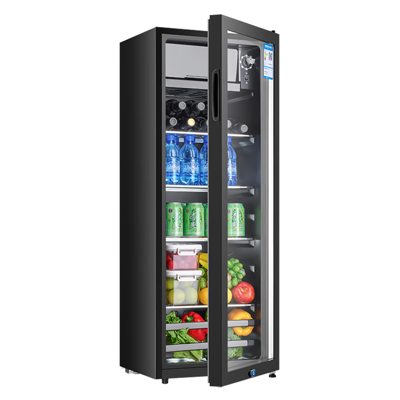 新飛冰吧辦公室茶葉飲料紅酒冷藏柜 家用單門小型冰箱 留樣保鮮展示柜 132升黑內(nèi)膽 【冷藏+微冷凍+帶燈+帶鎖】