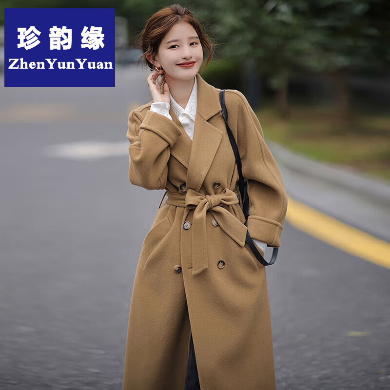 珍韻緣毛呢大衣女中長款2024秋冬季新款赫本風(fēng)名媛雙面絨小個(gè)子呢子外套 駝色 XS 建議105斤以下