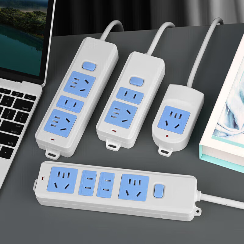 公正牛转带线家用插线板2米3米5米10米排插大功率多插孔电源插10A 蓝白28孔+10米线 2500w