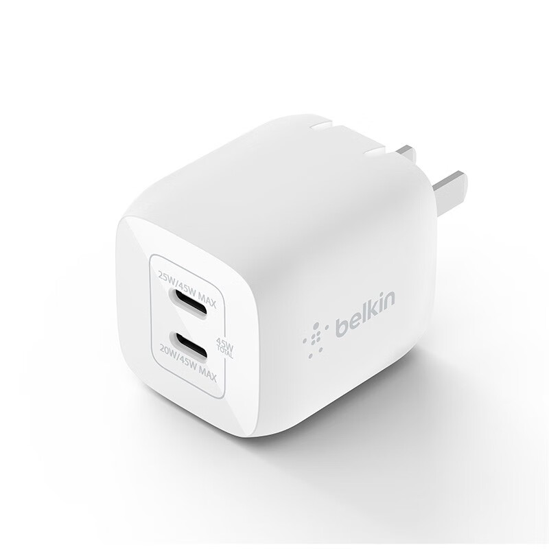 貝爾金（BELKIN）貝爾金貝爾金雙口typec氮化鎵充電器插頭45W快充折疊適用于蘋(píng)果iP 16新機專(zhuān)屬快充雙口45W氮化鎵