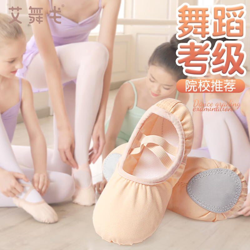 艾舞戈舞蹈鞋女儿童免系带专业软底鞋芭蕾舞表演练功鞋 肉色-免系带32