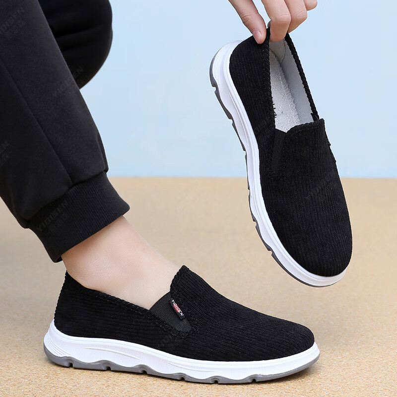 意迪森老北京爸爸鞋春季新款高端商务休闲鞋亲肤条绒鞋面透气艾草鞋垫 灰色 单层 38 (240mm)