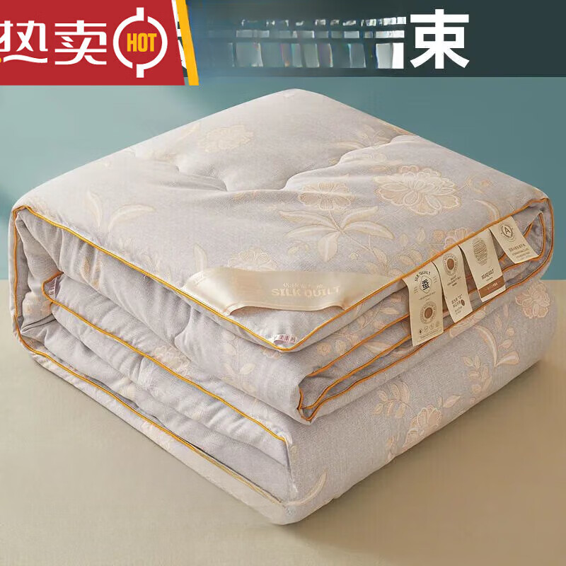 時(shí)尚水星家紡A類國(guó)標(biāo)蠶絲棉被100純棉夏涼被空調(diào)被棉被芯冬季加厚保暖冬被 暖陽(yáng)花#灰【超柔保暖//母嬰級(jí)體 200*230【6斤春秋被】