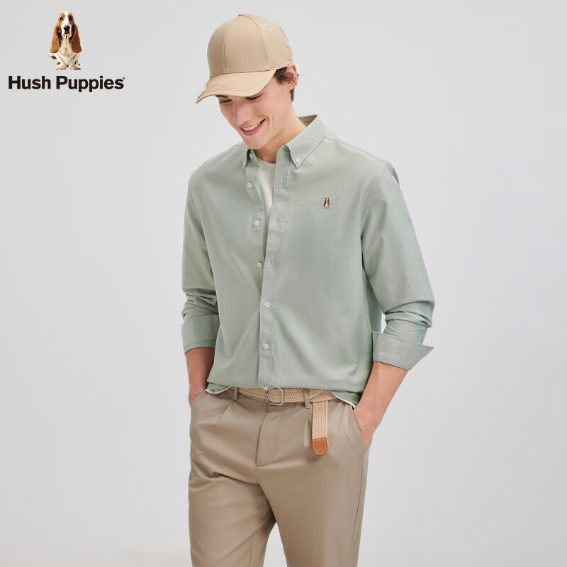暇步士(Hush Puppies)【王天辰明星同款】男装2025春秋新款柔软舒适长袖衬衫 薄荷灰绿 XL
