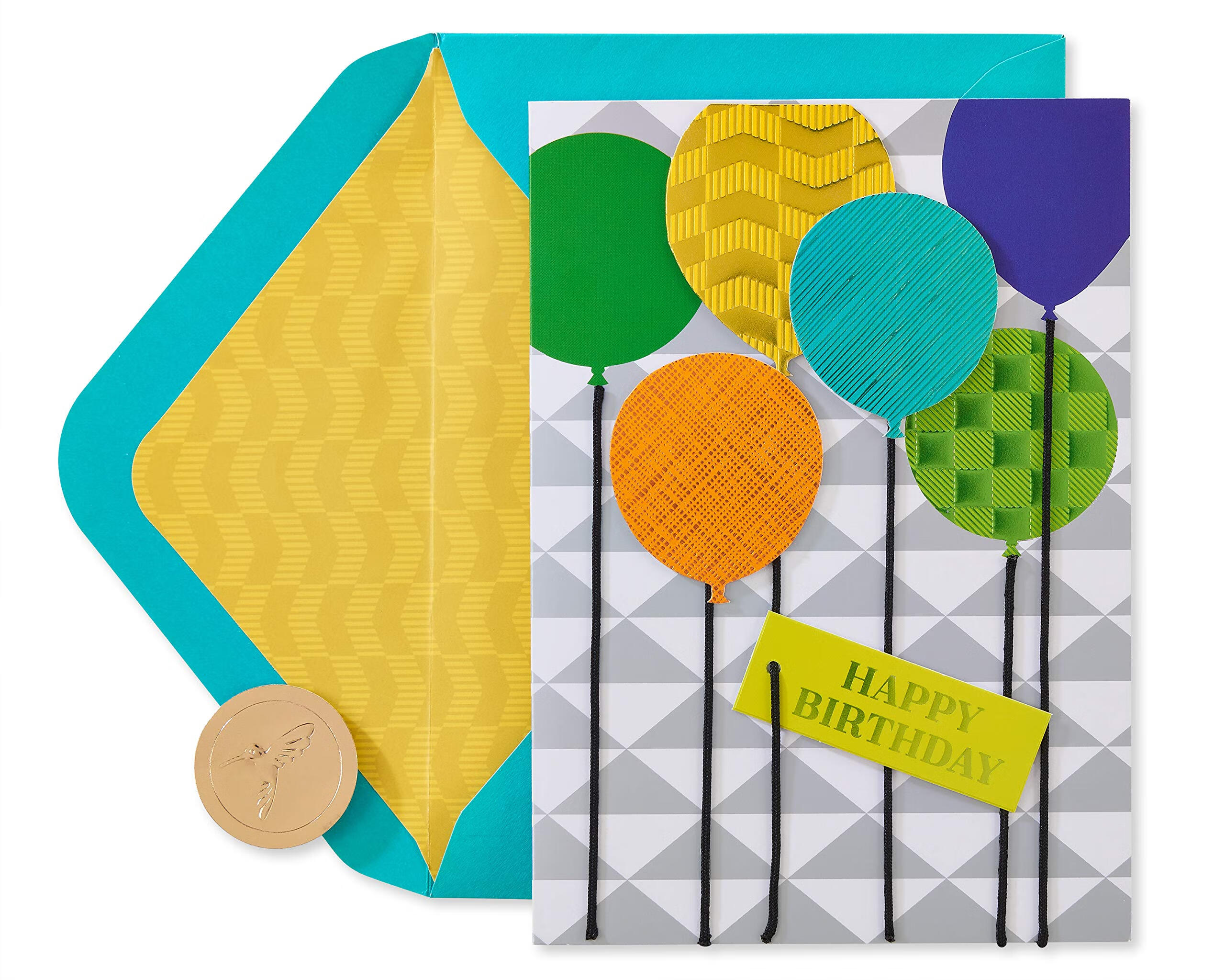 papyrus 生日贺卡 几何气球图案 立体装饰 含信封金色封贴