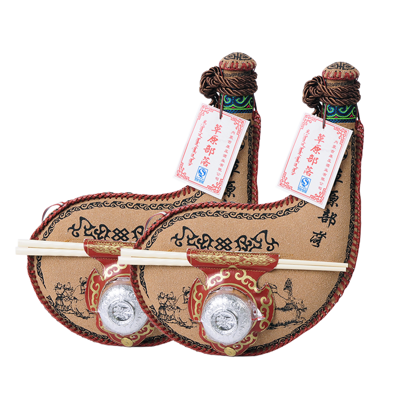 內(nèi)蒙康莊500ML*2瓶草原部落42度皮壺皮囊裝馬奶酒/牛奶奶酒