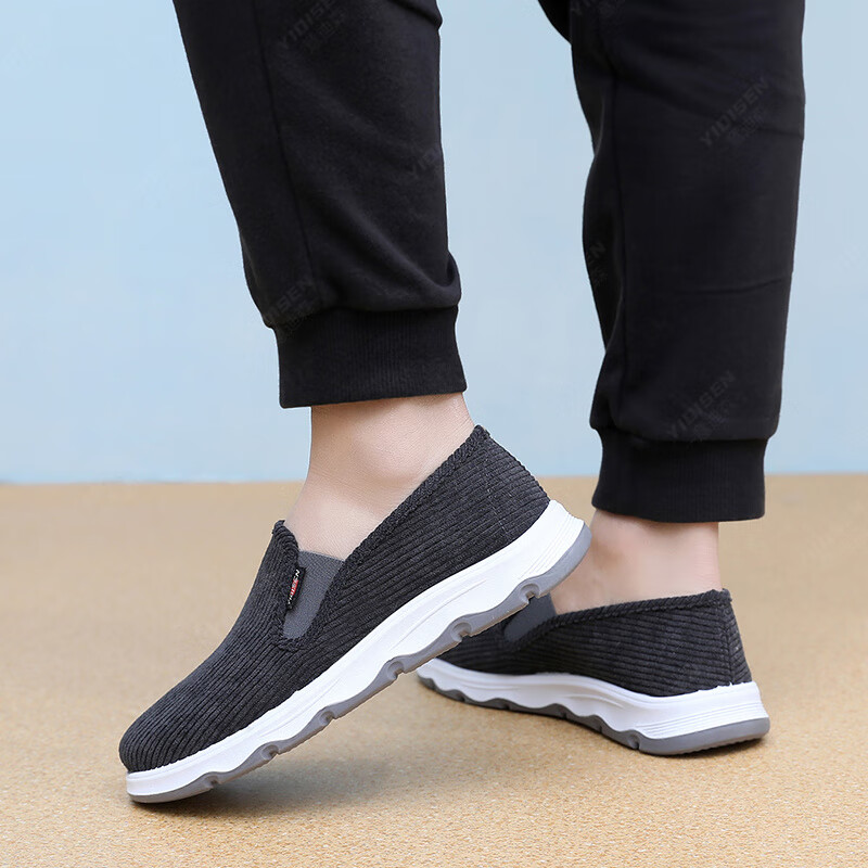 意迪森老北京爸爸鞋春季新款高端商务休闲鞋亲肤条绒鞋面透气艾草鞋垫 灰色 单层 38 (240mm)