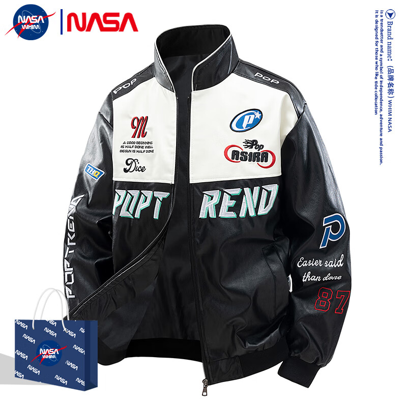WHIM NASA男士皮衣夹克春季外套男秋冬季加绒棉服骑行机车服棒球服美式2025 黑色 L
