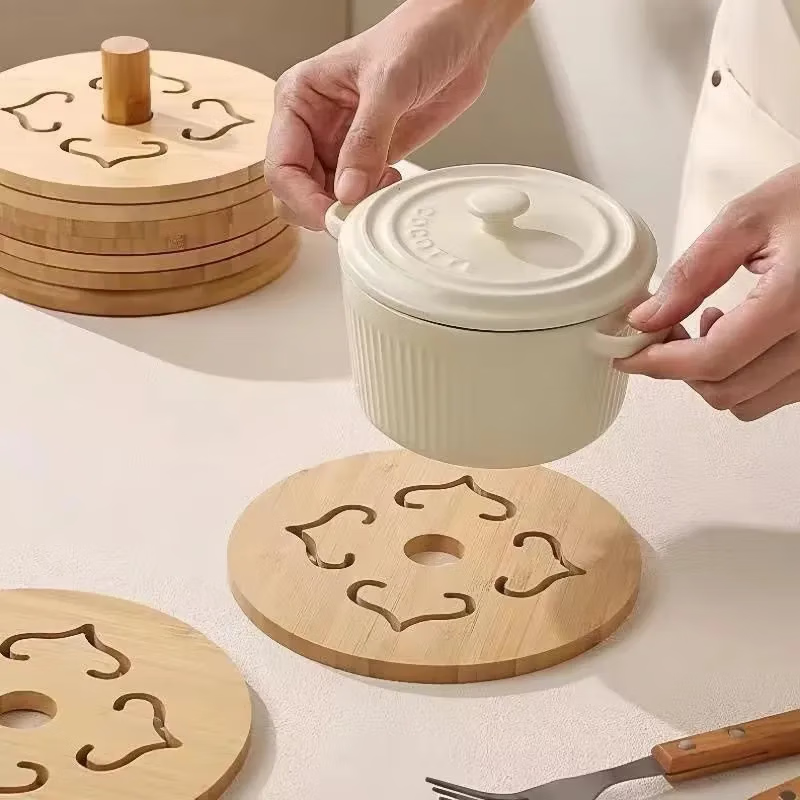 【严选直发】楠竹隔热垫创意防水防油防滑隔热垫碗垫盘垫杯垫厨房 桃花纹17cm*17cm*0.8mm 一片装