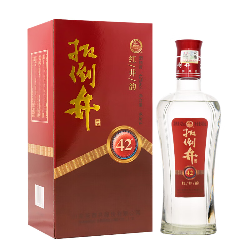 扳倒井白酒 42度红井韵 纯粮食酿造浓香型白酒礼盒装送礼自饮白酒 42度 480mL 6瓶 （搭配手提袋）