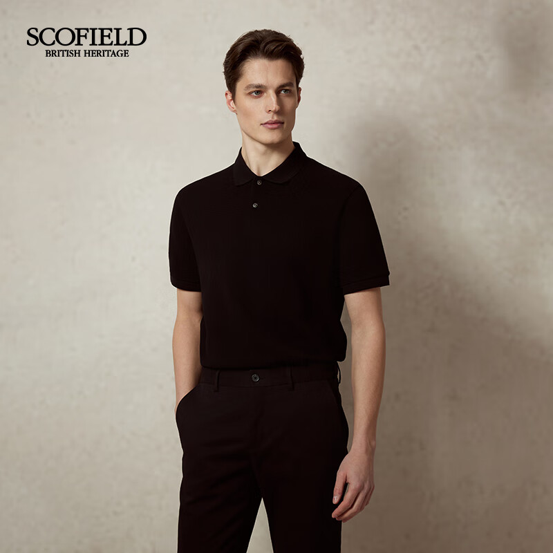 Scofield【新疆棉】男士25年夏季新款棉质翻领纯色时尚休闲宽松短袖POLO衫 黑色 XL (180)