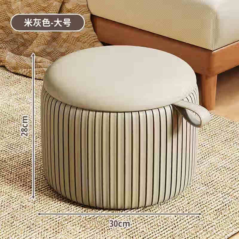 旋瓦辛德德國(guó)換鞋凳家用小凳子矮凳南瓜沙發(fā)凳客廳茶幾小皮凳圓凳簡(jiǎn)約墩子 大號(hào)-米灰色（實(shí)木框架+高回彈海綿）