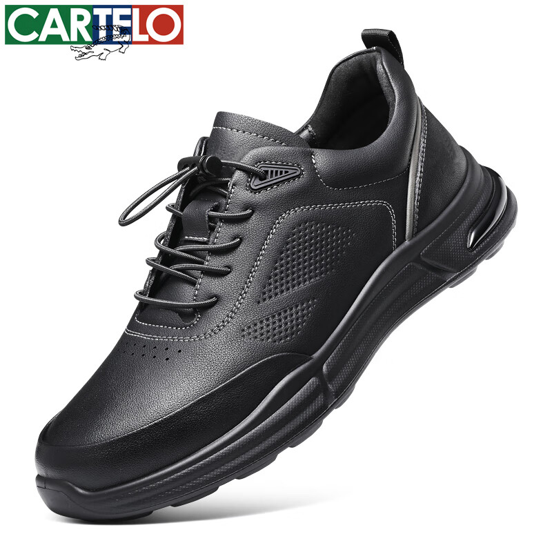 卡帝乐鳄鱼男鞋秋冬季新款男士休闲皮鞋时尚运动休闲鞋百搭舒适旅游鞋子 黑色 42