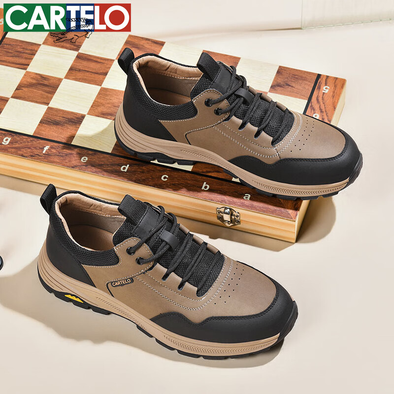 卡帝乐鳄鱼男鞋秋冬季新款男士休闲皮鞋时尚运动休闲鞋百搭舒适旅游鞋子 卡其 5606 41