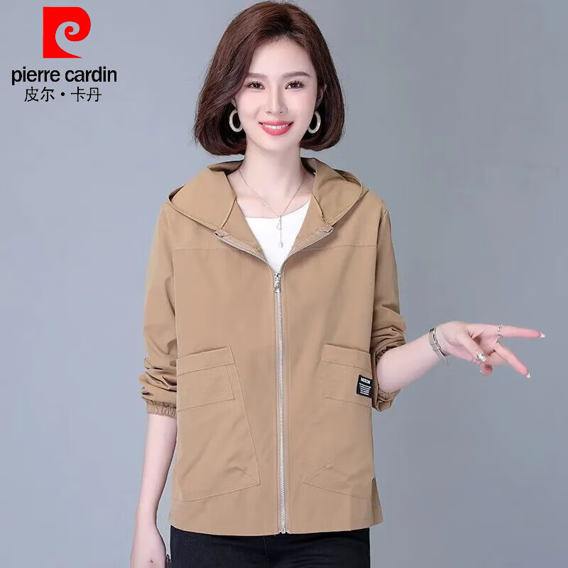 皮尔卡丹(pierre cardin)2026年春秋新款单层外套休闲宽松连帽短外套女士妈妈洋气减龄年轻 皮粉色 XL 125-135斤