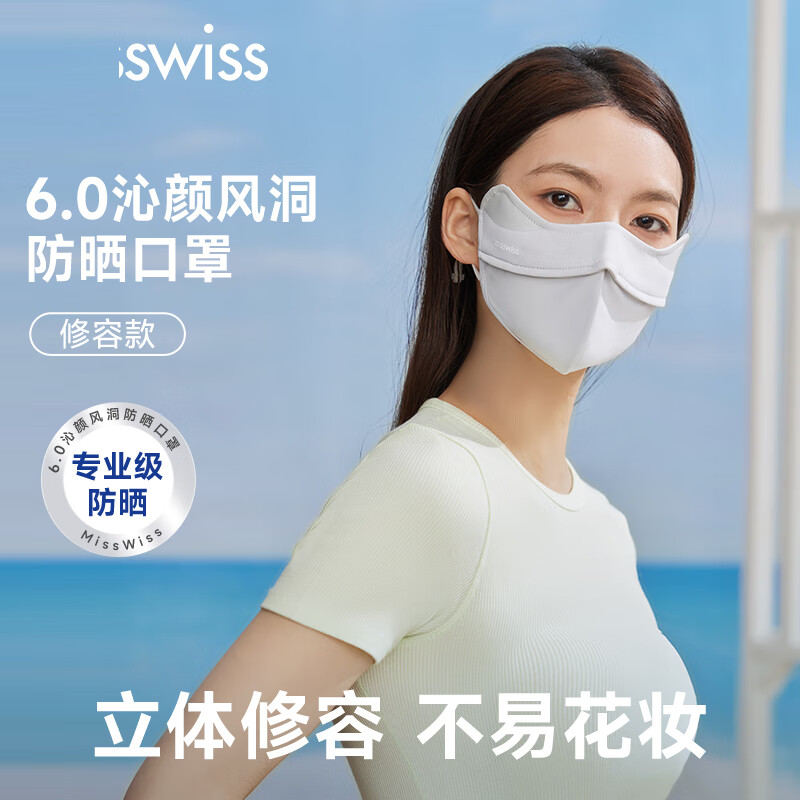 MissWiss修容立体防晒紫外线透气口罩护眼角高颜值2025新款面罩女 蓝烟灰