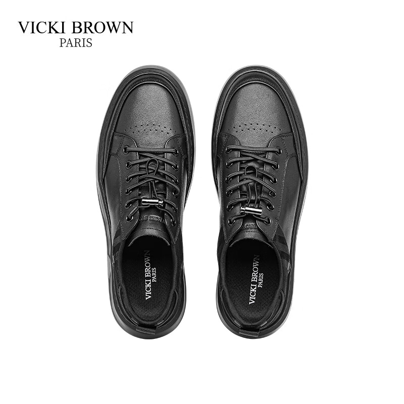 未毕(VICKI BROWN)法国品牌VB男鞋【升腾系列】舒适透气商务皮鞋男防滑松紧带休闲鞋 黑色 42