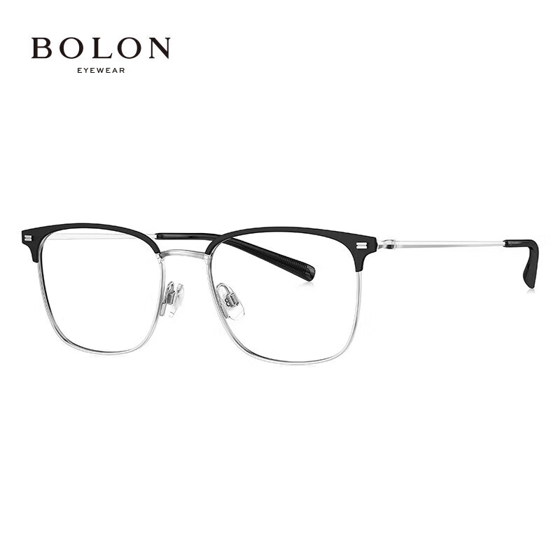 暴龙（BOLON）近视眼镜框 时尚钛合金眉线框近视配镜片 BA7009 精选 B15-哑黑银 此项仅单框-镜框支持试戴