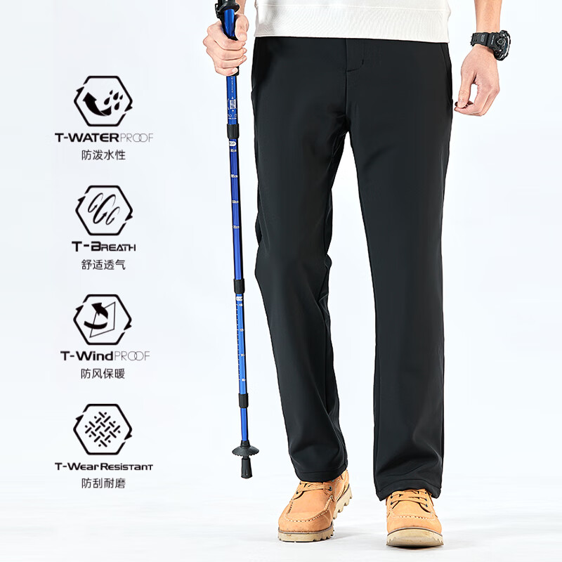 图途软壳裤男士2025秋冬新款防风时尚保暖休闲直筒登山长裤 黑色 XL