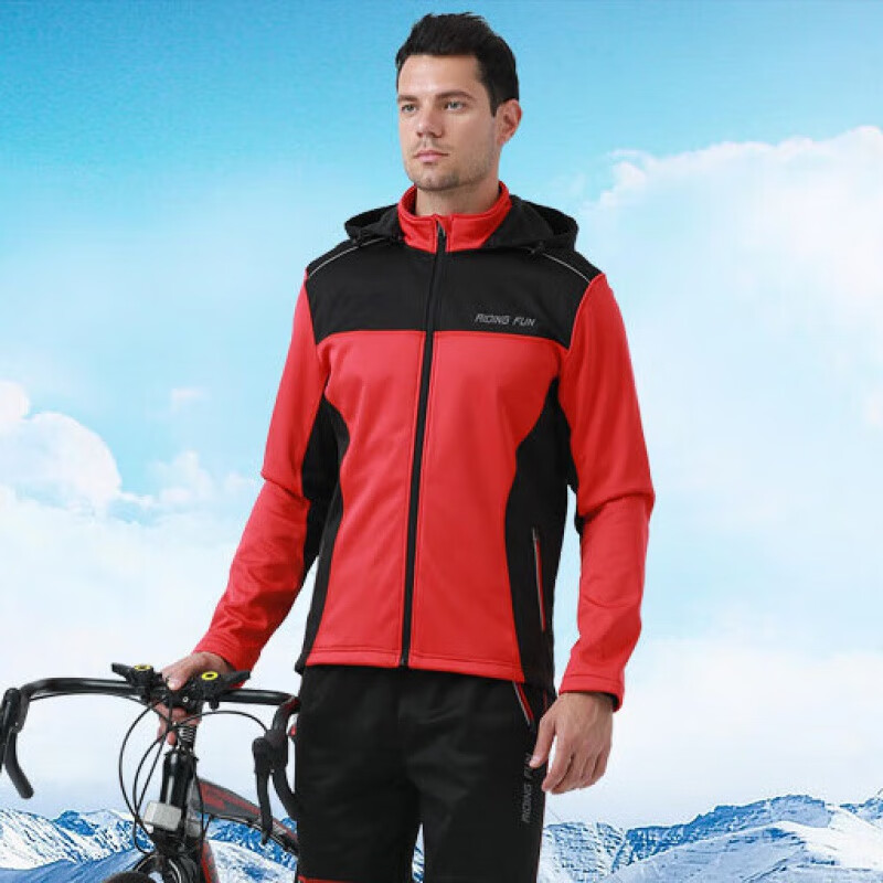 男女抓绒长袖保暖骑行衣防风防雨山地车装备定制 战神男上衣红拼黑 s
