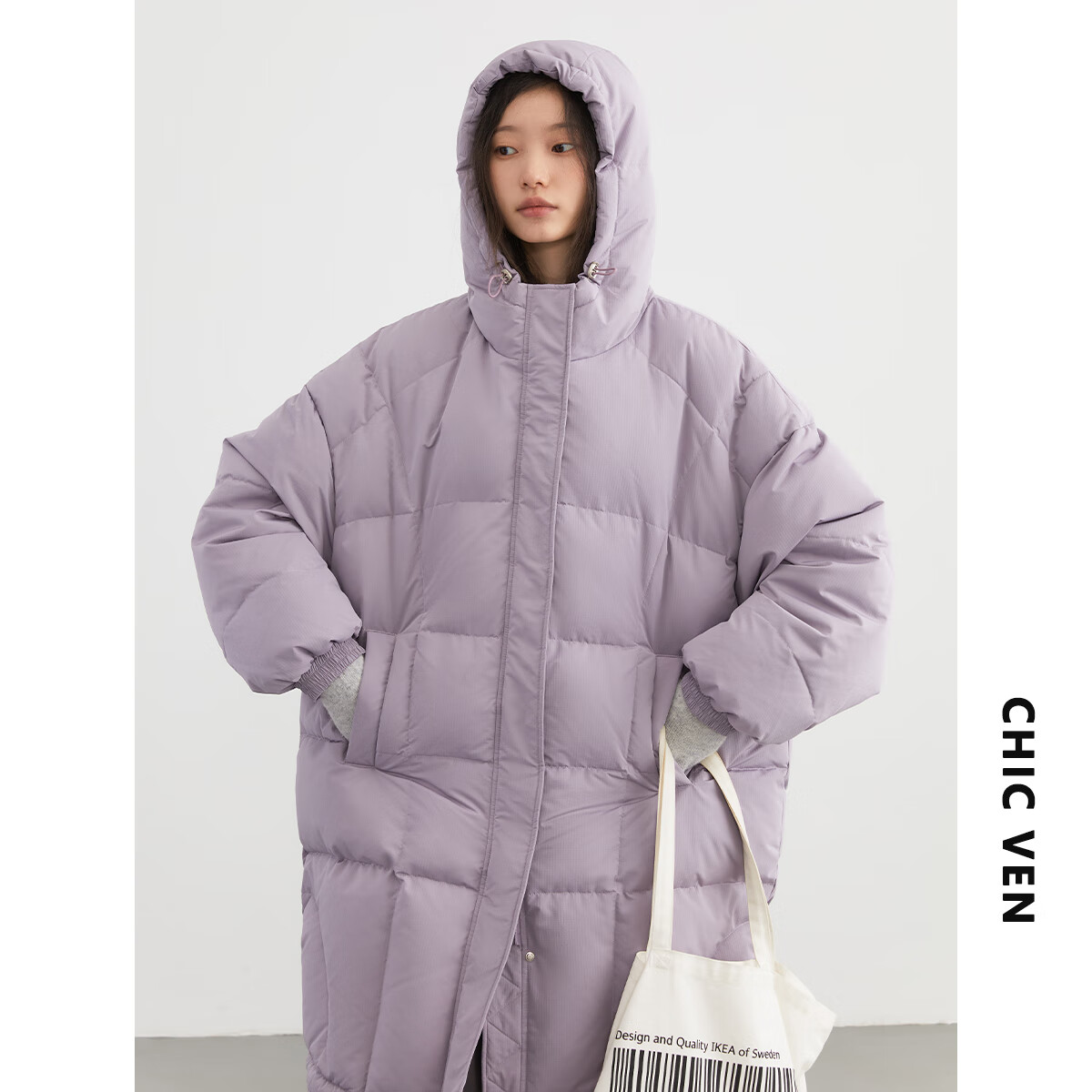 CHIC VEN 2025冬季新款80白鸭绒防风保暖连帽羽绒服外套女chicven 12180-黑色（80白鸭绒） S 【尺码偏大，建议拍小一码】