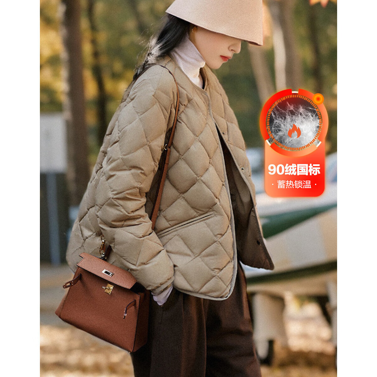 德玛纳【轻量高保暖】冬季轻奢90鸭绒圆领长袖小蛮腰藏肉女式羽绒服