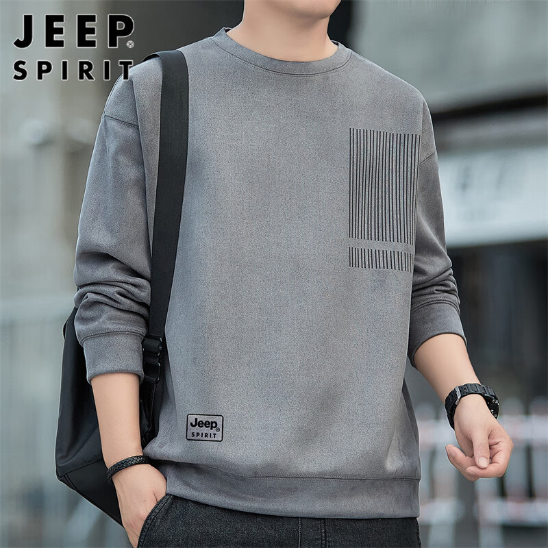 JEEP SPIRIT吉普卫衣男春秋季男士麂皮绒长袖T恤男装休闲宽松潮流上衣服