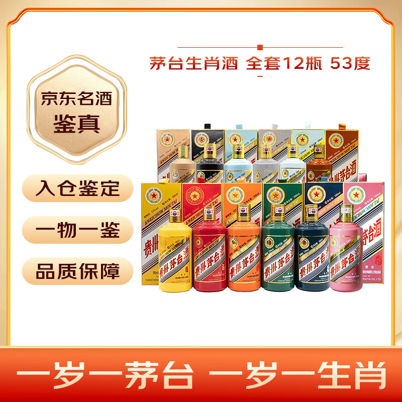 茅台（MOUTAI）生肖 全套纪念酒 酱香型白酒 53度 500ml*12【名酒鉴真】