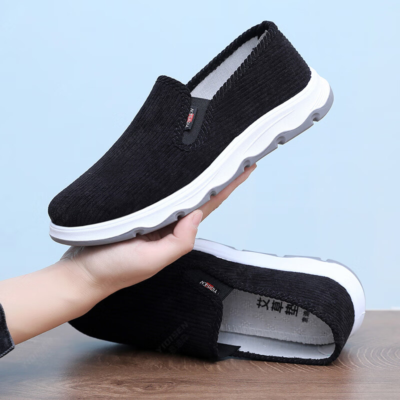 意迪森老北京爸爸鞋春季新款高端商务休闲鞋亲肤条绒鞋面透气艾草鞋垫 灰色 单层 38 (240mm)