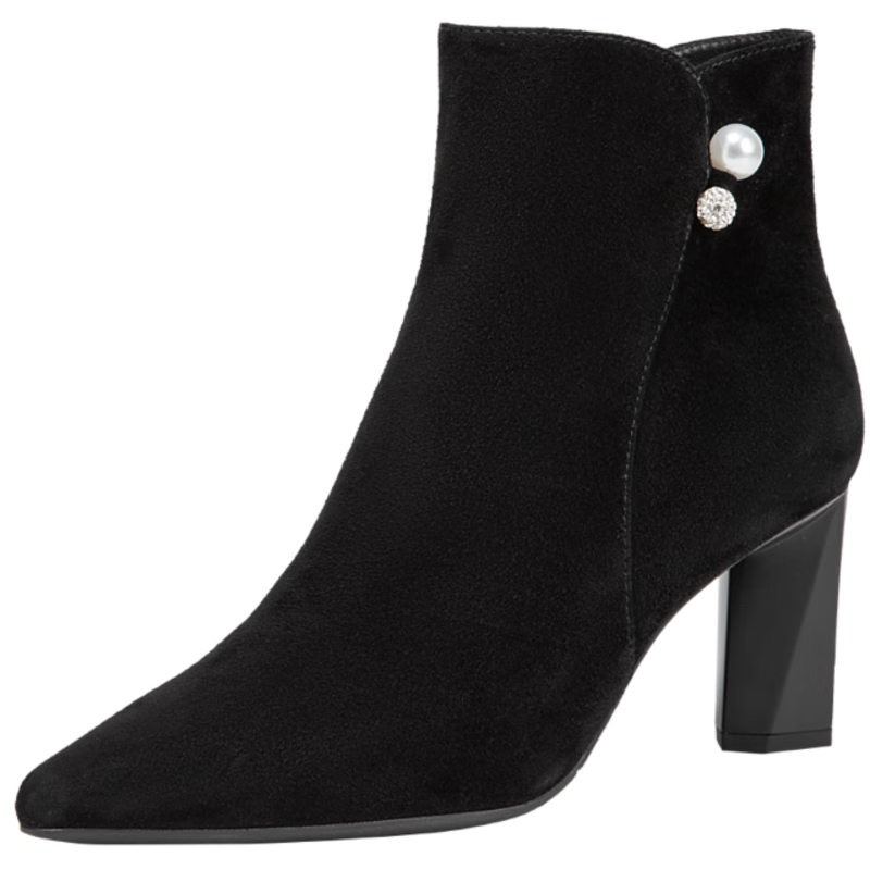 千百度粗高跟時(shí)裝靴女冬季新款顯瘦絨面洋氣小短靴 黑色-絨里 38