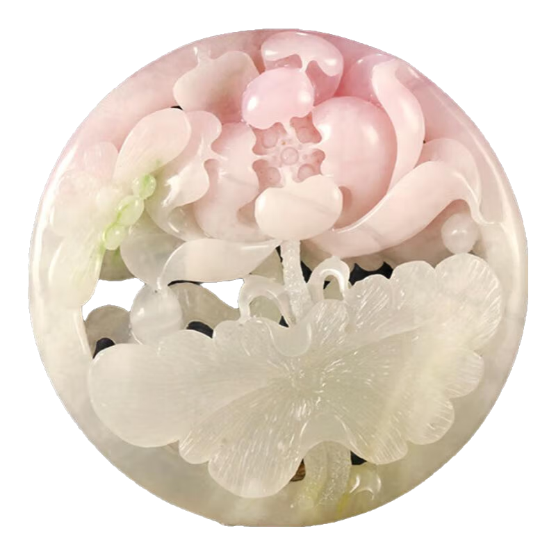 珪寶南陽(yáng)獨(dú)山玉吊墜男女款玉墜玉佩冰白芙蓉紅鏤空荷花玉石項(xiàng)鏈掛件 附證書(shū) 孤品