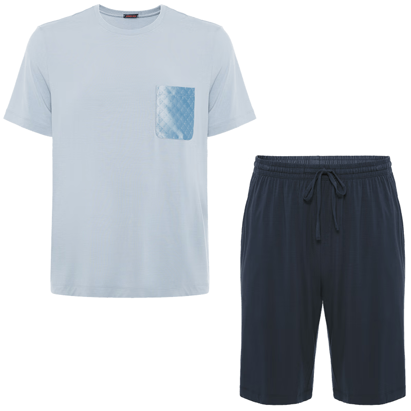 愛慕先生睡衣套裝男【冰牛奶系】夏涼感含氨基酸抗菌沁涼男家居套裝 淺灰藍(lán)+鳶尾藍(lán)8LE 4XL 190