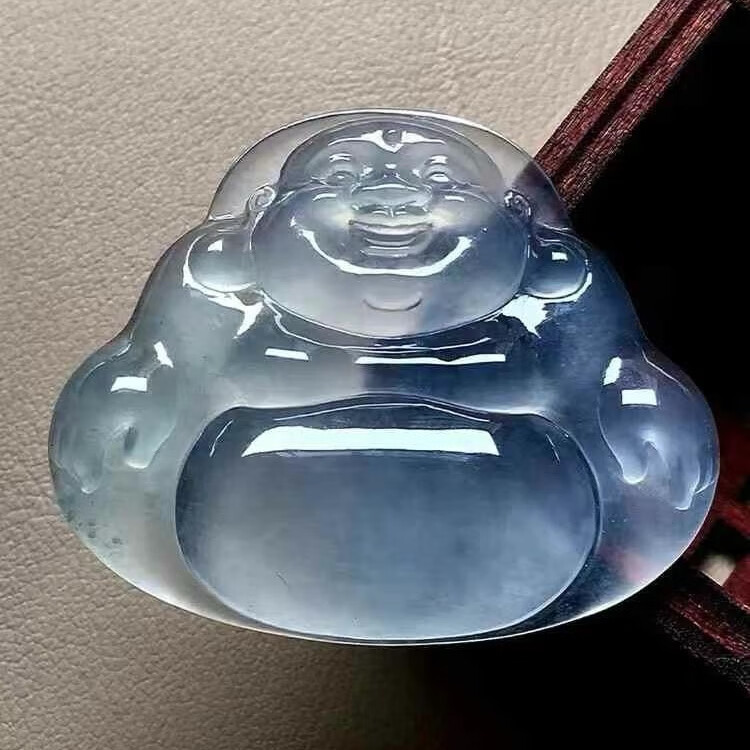 一石一刻a货缅甸翡翠玻璃种佛公底子水润无比种老起胶佛公吊坠挂件