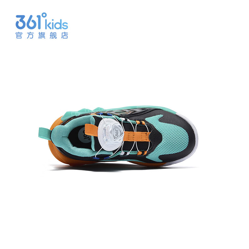 361°马到成功童鞋小童篮球鞋旋钮扣年春季新款运动鞋男童鞋子学生 湖水绿色/碳黑/电光橙色 32
