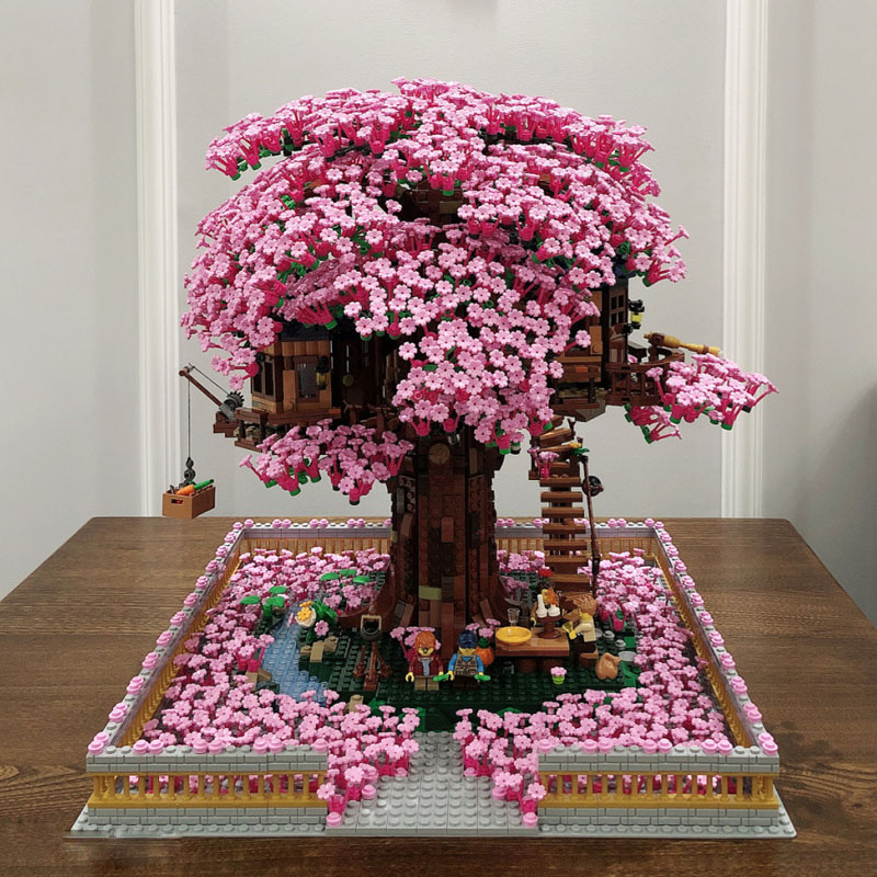 乐高(lego)moc女孩系列丛林樱花树屋拼装积木成年高难度巨大型花束