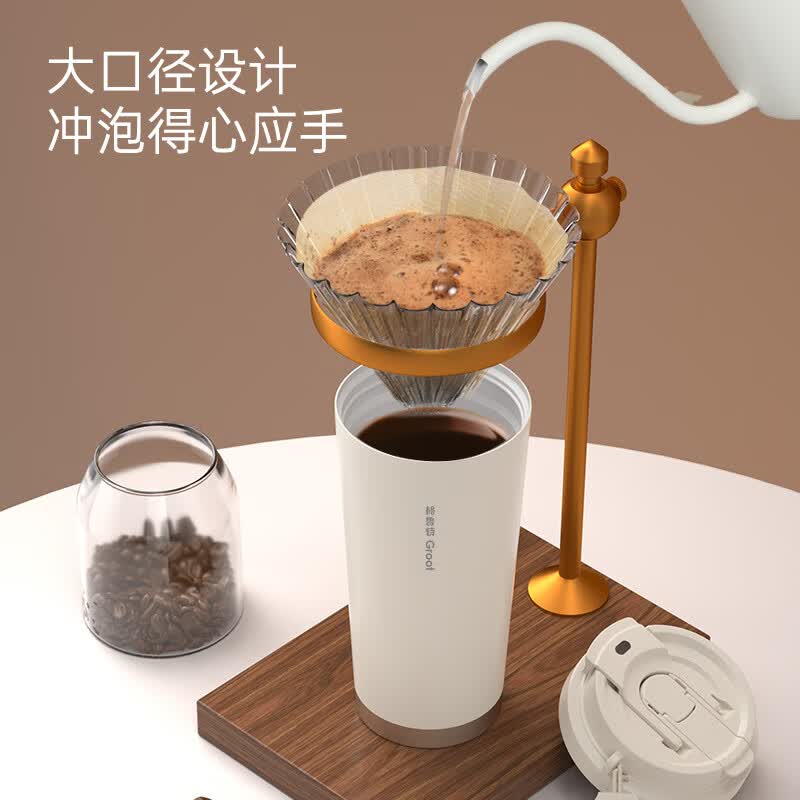 GROOT2026新款保温杯陶瓷内胆大容量随行吸管水杯女生高颜值双饮咖啡杯 复古红 陶瓷内胆款530ml