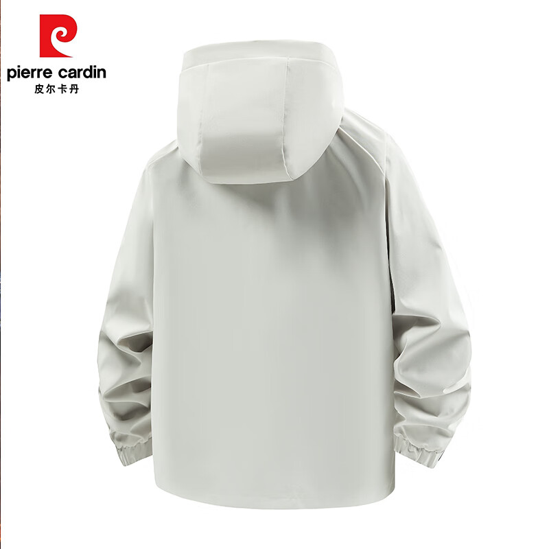 皮尔卡丹户外冲锋外套男春秋新款跑步外套防泼水夹克登山服男开衫连帽上衣 黑色 4XL