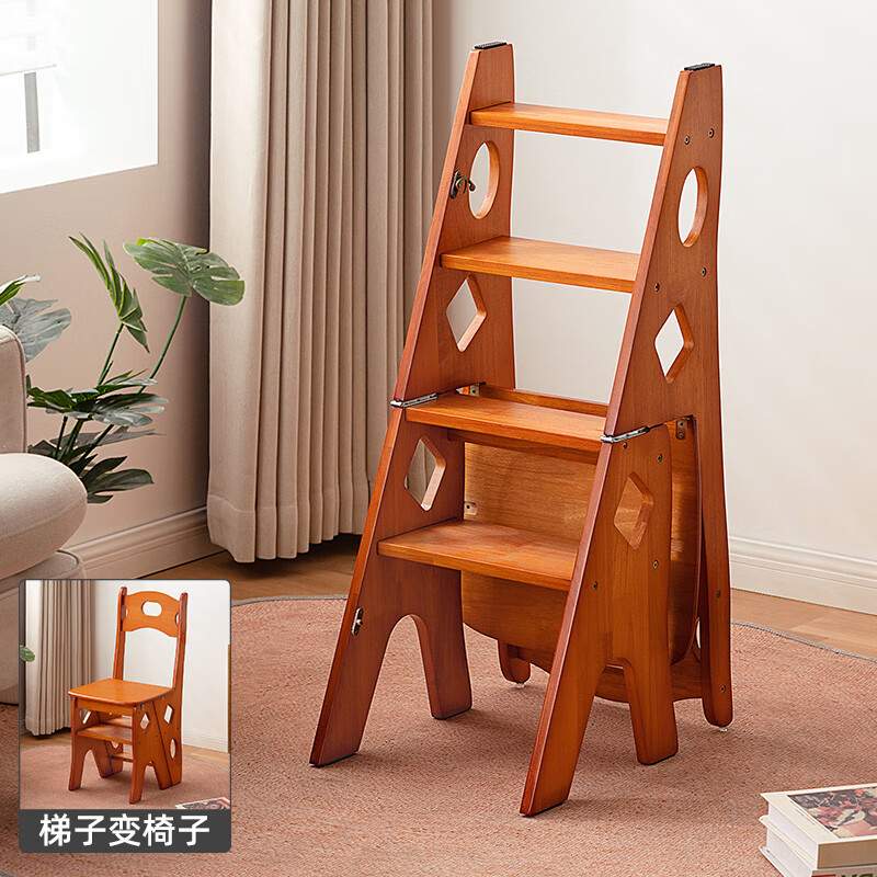 老竹匠實木折疊梯凳家用梯子多功能登高凳橡膠木人字梯踏步樓梯椅多功能