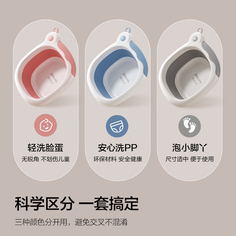 新安怡飞利浦新生婴儿洗脸盆可折叠悬挂宝宝专用加厚洗屁屁洗脚盆 高品质灰色-【加厚】可折叠