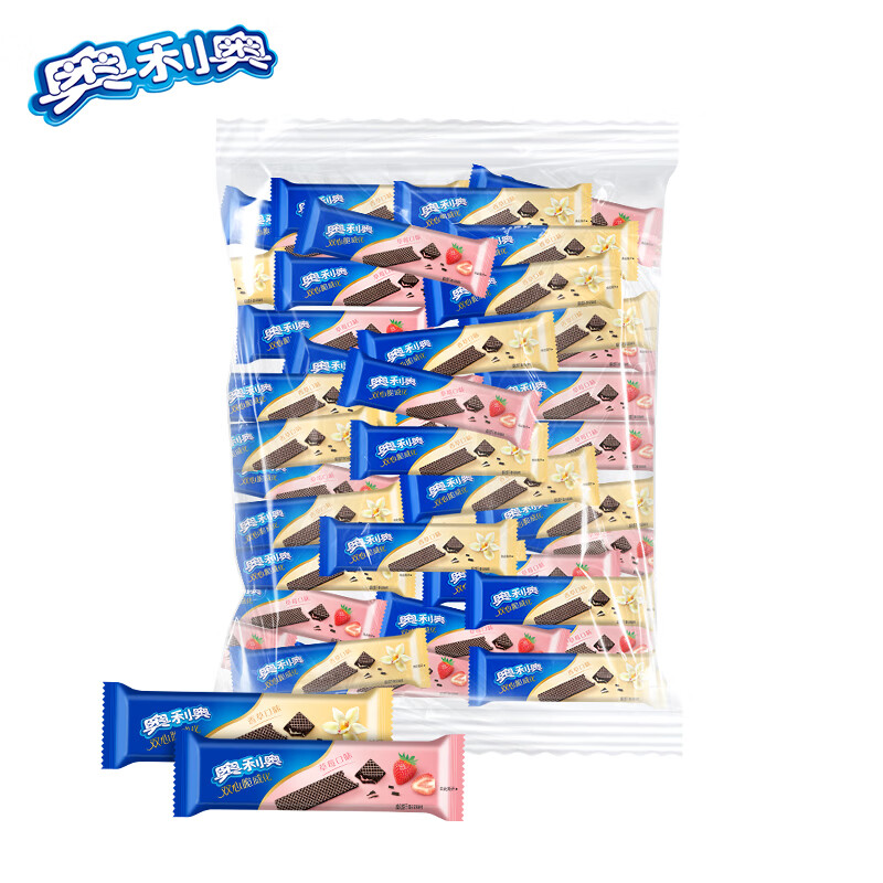 奥利奥双心脆威化饼干香草味草莓味36条办公室零食分享装 1袋*36条 威化饼干
